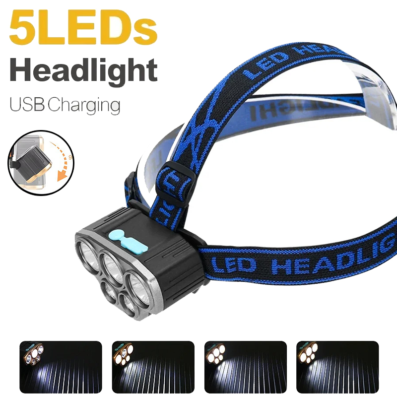 Outdoor Power Head - Linterna frontal recargable de 5 LED,